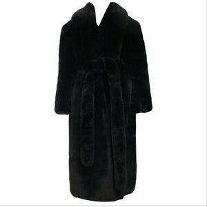 Magda Butrym Black faux fur belted coat FR 36